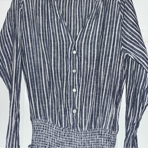 Rails Jasmine Dress in Blue Size XS Linen Blend Long Sleeve Ruffle Mini - Picture 4 of 9